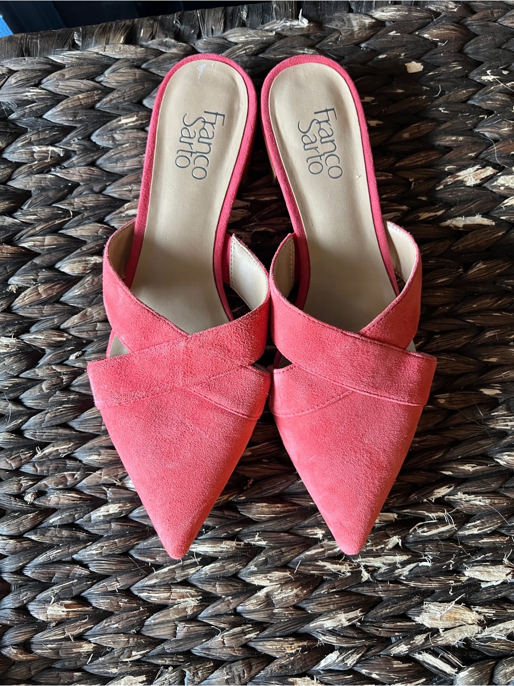 Franco Sarto Coral Pink Suede Pointed-Toe Slip-On Mules